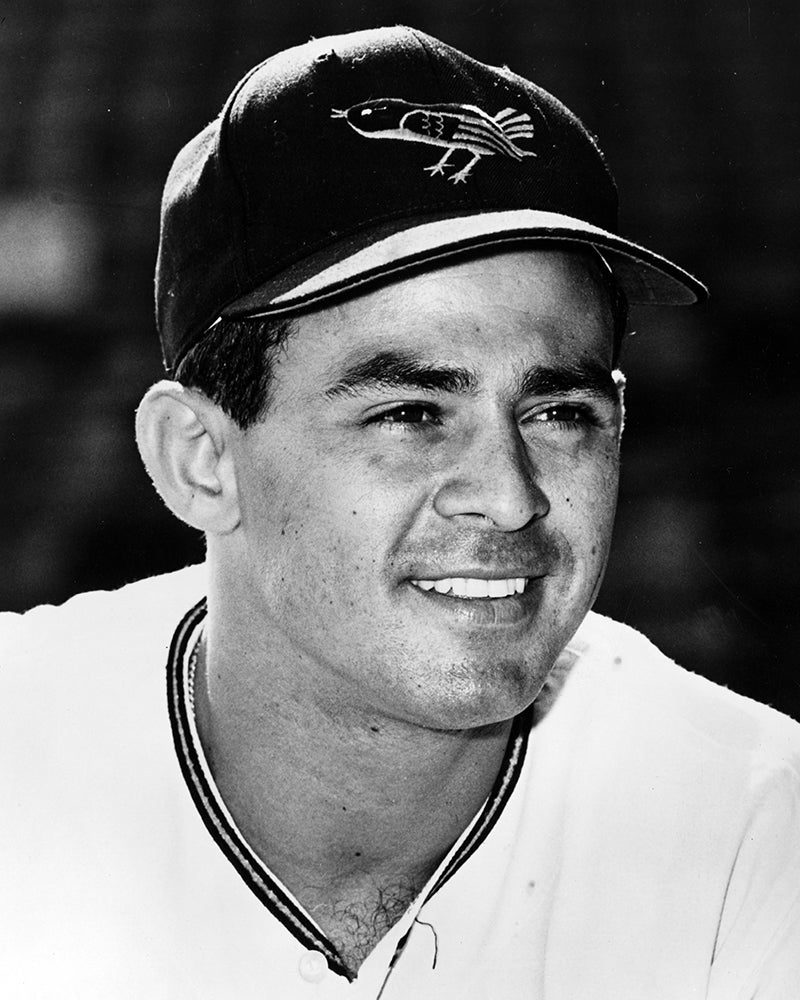 Head and shoulders portrait of Luis Aparicio in Orioles uniform